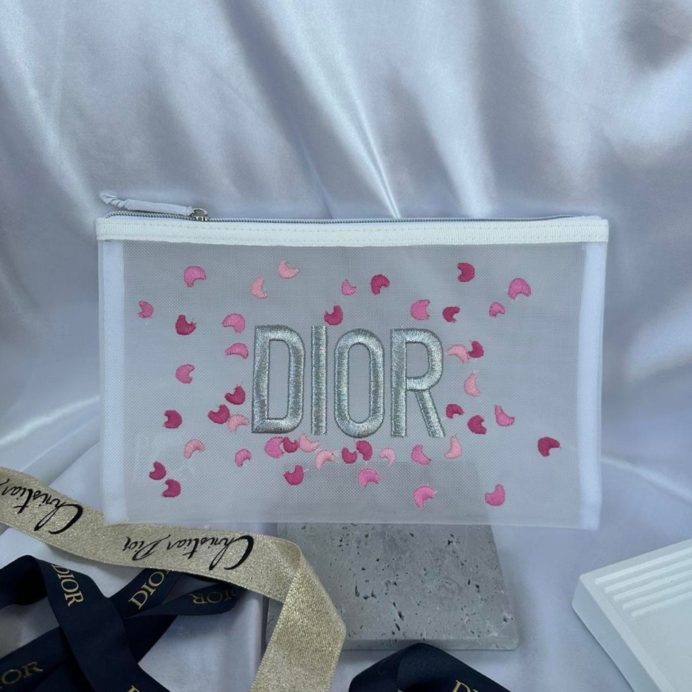 Dior Pink Petal Embroidered Makeup Pouch